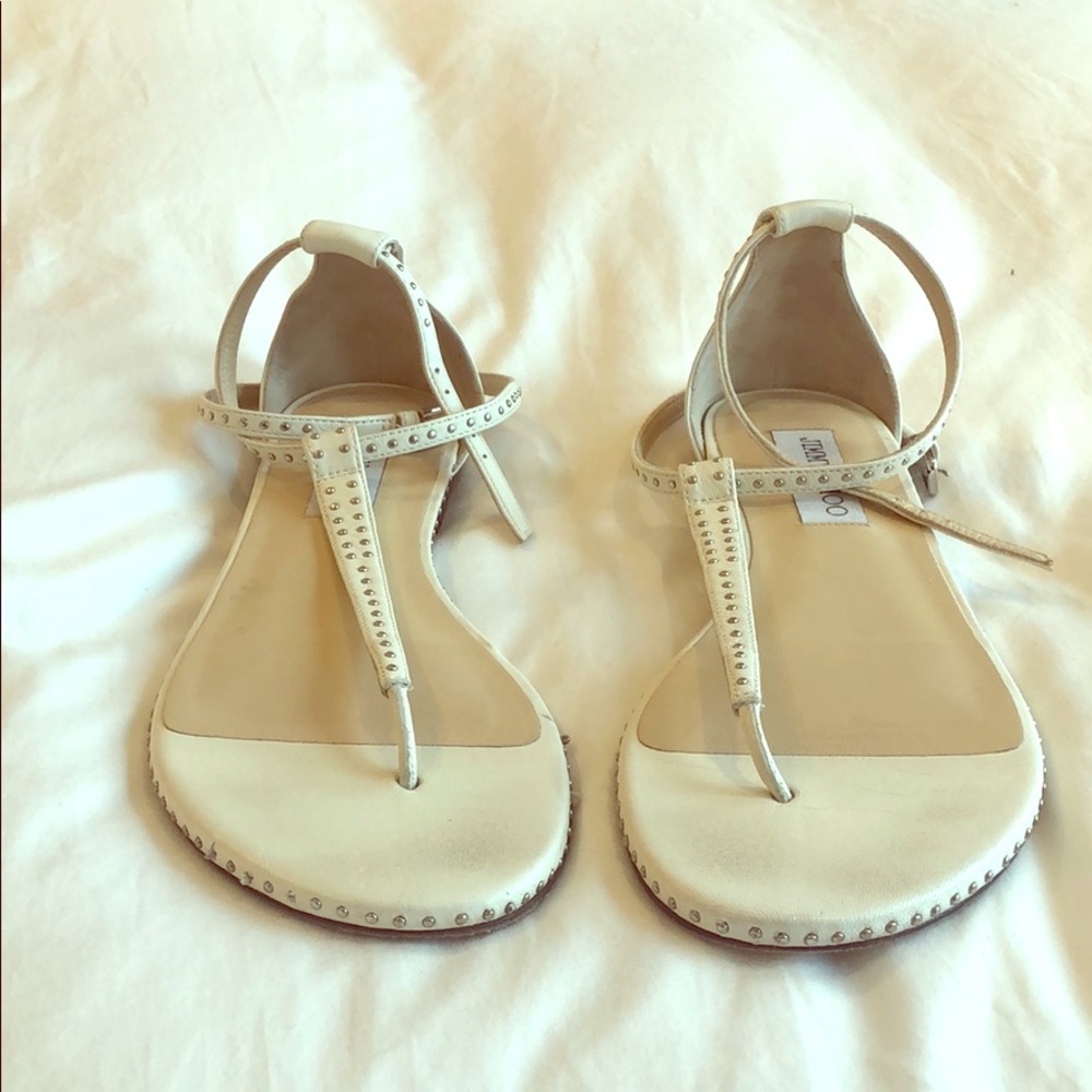 Jimmy Choo White Studded Sandals - Size 38